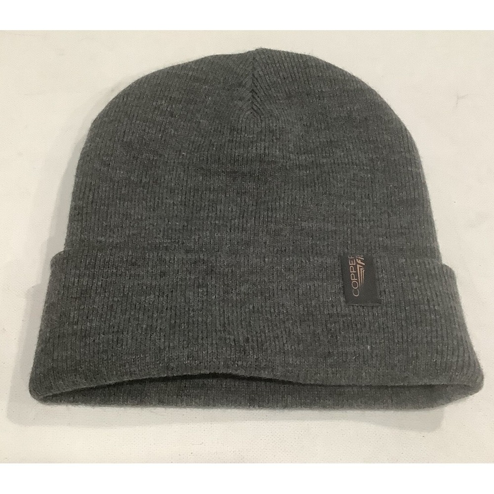 Dark Gray Cuffed Beanie Knit Hat Soft Fleece Lined One Size Fits copper fit